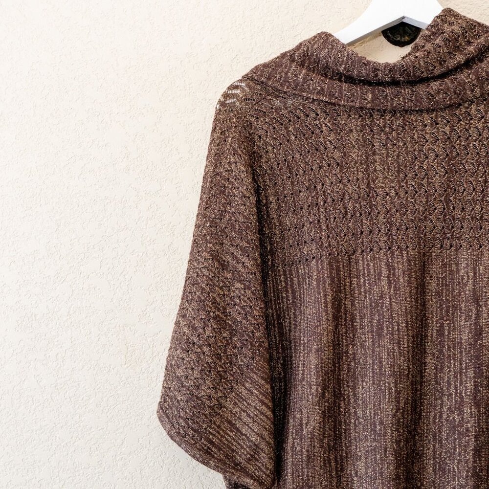 New Directions Large Sparkly Brown Sweater Top Dolman Sleeve Open Knit Metallic - Picture 8 of 9